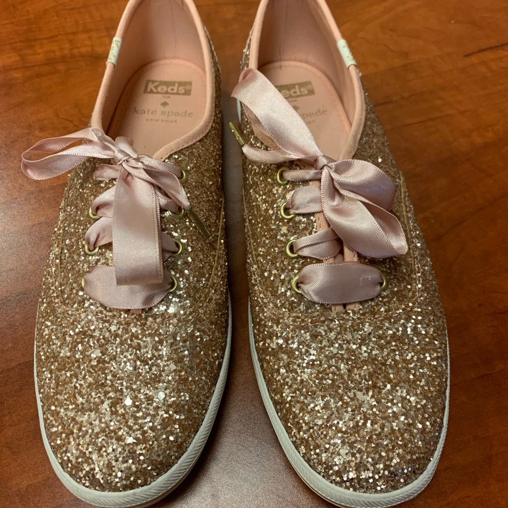 Kate Spade Keds Glitter Rose Gold Sneakers